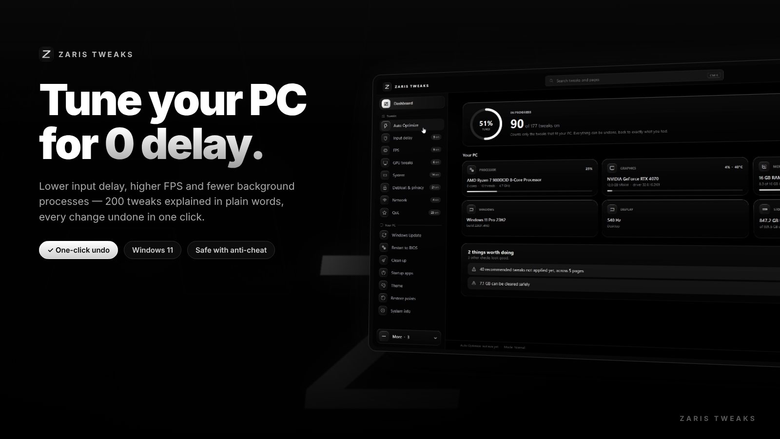 ZARIS TWEAKS: tune your PC for 0 delay